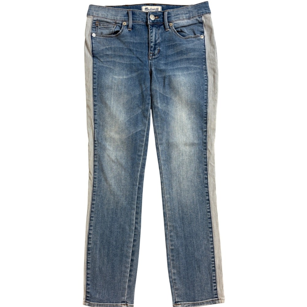 Madewell Skinny Skinny Crop Jeans Medium Wash Tuxedo Stripe Side Panel Size 26
